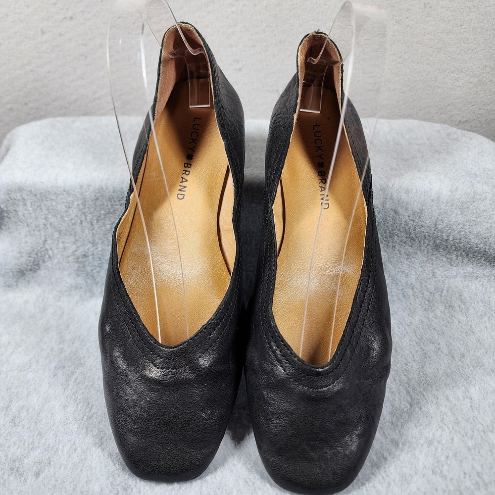 Lucky Brand Shoes Womens Size 7.5 Black Leather‎ Slip On Ballet Flats